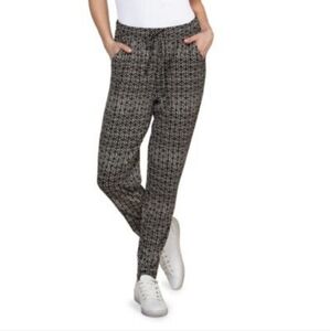 DEX Size Medium Black & Beige Geoprint Drawcord Tapered Pants